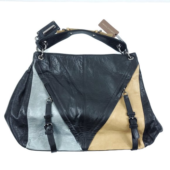 Isabella Fiore Colorblock Black Gray Leather Bag - Picture 2 of 8